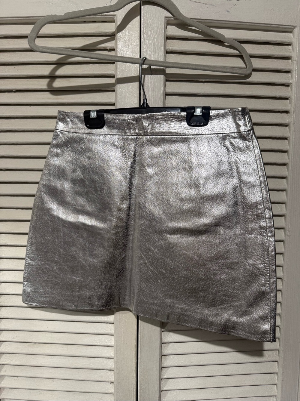 ZARA SILVER LEATHER MINI SKIRT, sz M